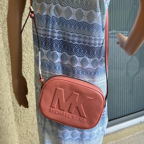 MICHAEL KORS Jet Set Medium Embossed Pebbled Leather Crossbody Bag Sherbert - Picture 10 of 16